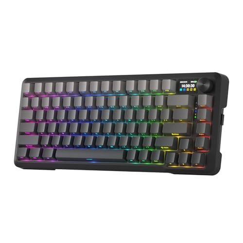 Redragon K724 PRO Wireless Gasket Gaming Keyboard w/Hype 1.14’’ TFT Screen & Knob, 81-Key 75% Mechanical Keyboard, 5-Layer Noise Dampening, Hot-Swap South-Facing RGB Socket, Gradient PBT Keycaps
