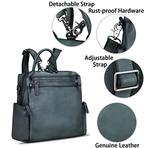 Image of Genuine Leather Backpack for Women Convertible Design Shoulder Bag Vintage Casual Daypack Knapsack Rucksack Purse (Gray)