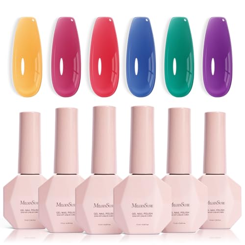 Image of MelodySusie Jelly Gel Nail Polish Set,6 Transparent Colors,Jelly Texture,Neon Splash Colors Soak Off UV LED Light Cure or Salon Manicure and Nail Art DIY at Home