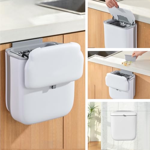 Pmueuff Mülleimer Wohnmobil 10L, Kompakter Campingmülleimer mit Deckel, Eimer hängend für Küche/Schrank,Faltbarer Mülleimerwohnwagen aus PP+TPE