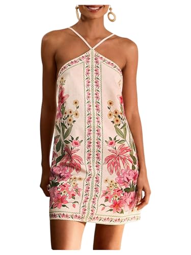 MakeMeChic Women's Hawaiian Dresses Halter Tropical Beach Luau Outfits