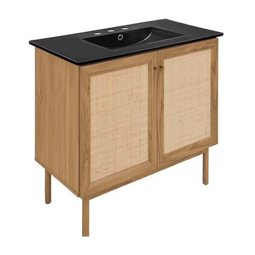 Image of Swiss Madison Classe 36 in. Oak Bathroom Vanity with Black, 3-Hole Ceramic Sink Top