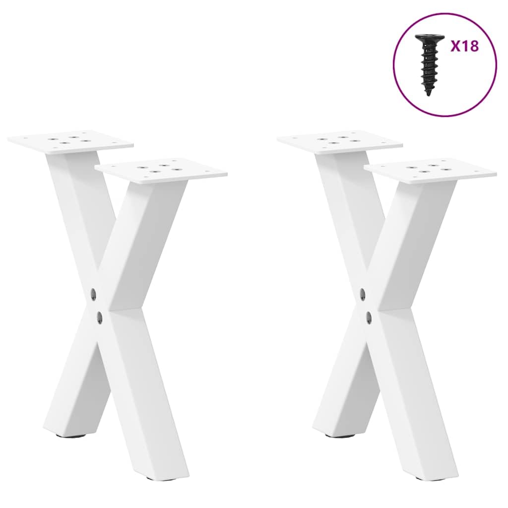 Gambe da tavolo a forma di X, set da 2, bianco, 30 x 31 cm, in acciaio verniciato a polvere, per tavolino da caffè, con piedini regolabili