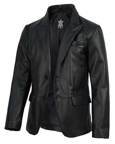 Image of fjackets Mens Leather Blazer Jacket - Real Lambskin Leather Sport Coat, 2-Button, Fully Lined, Business to Weekend