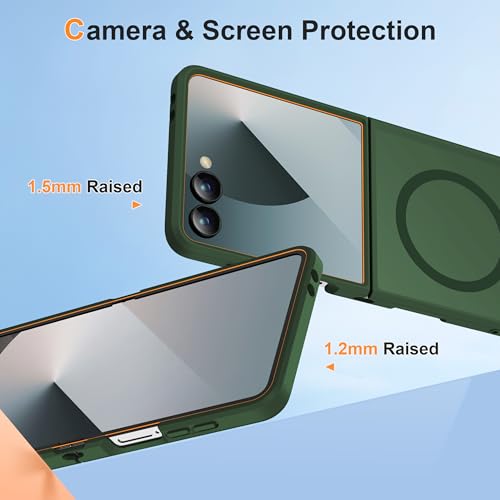 Image of ORETECH Magnetic for Samsung Galaxy Z Flip 7 Case, with [2 x Screen Protector] Translucent Back Non-Slip Hard PC Shockproof Bumper Protective Case for Samsung Z Flip 7 - Green