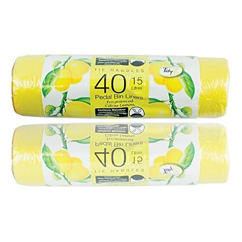 Pedal Bin Liners Bags (Pack of 40) 15 Litres per bag,Complete with Tie Handles, Scented Strong Bin Bags Yellow/White Cover