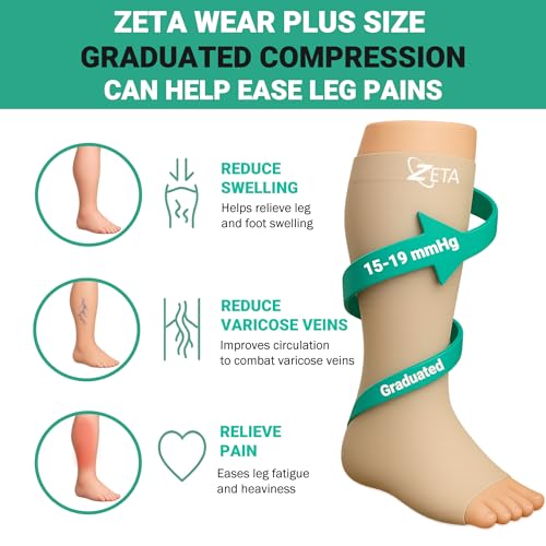 Zeta Wear Plus Size Open Toe Compression Socks 15-19 mmHg - Wide Calf Support for Men & Women4