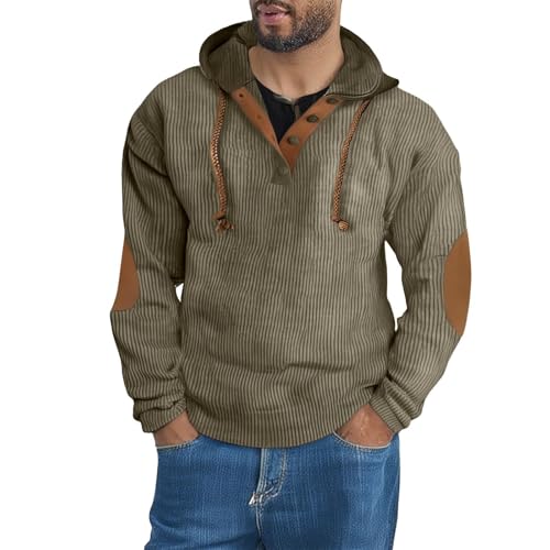 Men's Corduroy Hoodie Casual Textured Long Sleeve Pullover Shirts Fashion Quarter Button Vintage Hooded Sweatshirts4