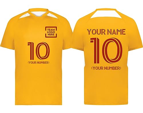 Custom Soccer Jersey with Name Number Team Logo Personalized Soccer Shirt for Youth Gold Medium