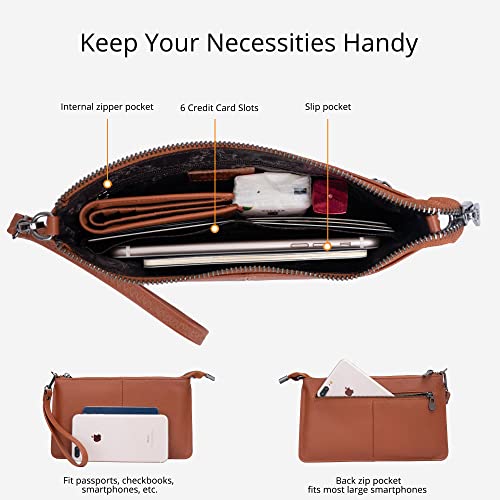 Image of Bveyzi Genuine Leather Wristlet Purses for Women, Envelope Clutch Wallet Small Crossbody Bags for Dressy Evening