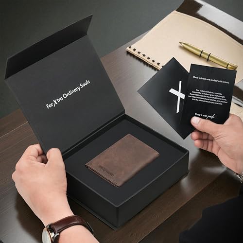 Image of The X Project Vaulton Trifold Wallet | Premium Genuine Leather | Aluminium Cardholder | Side Slide Pop-Up Card Ejector | Carry Up to 6 Cards and 1 Slot for Carrying Cash & Folded Bills (Brown)