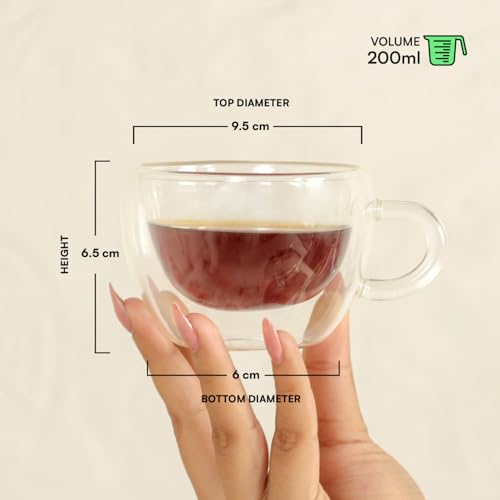 Image of Udyan Tea Stellar Durable Borosilicate Glass Double Wall Tea Cup, Heat-Resistant, Lightweight, Microwave Safe - Set of 2 (Transparent, 200 ml Each)
