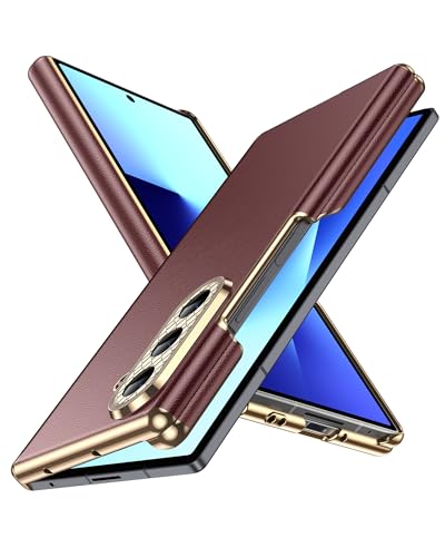 LeYi Coque Cuir Texturé Rabatable pour Samsung Galaxy Z Fold 7 / Zfold 7, Smartphone Téléphone Pliable avec Bordure Dorée, Antichoc Housse de Protection...