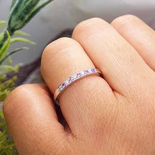 Dazzlingrock Collection Round Pink Sapphire & White Diamond Alternate Stone Wedding Band for Women in 10K Solid Gold2