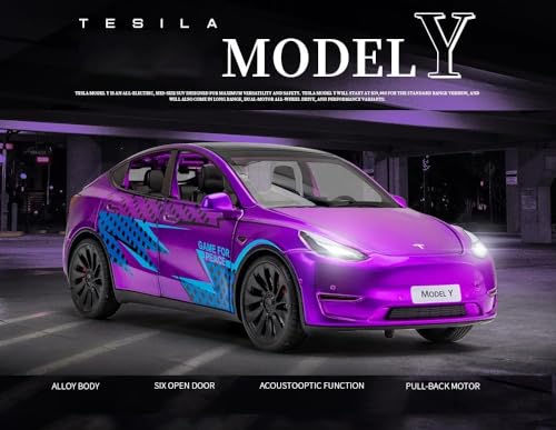 Image of Magicwand 1:24 Scale Die-Cast Teslla Model Y with 6 Openable Doors Lights, Music & Pull Back Action【Pack of 1】【Random Color】
