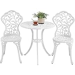 Yaheetech 3-Piece Bistro Dining Set, Outdoor Patio Table and Chairs Antique Aluminium Furniture for Garden Backyard Porch Balcony Lawn Pool, White