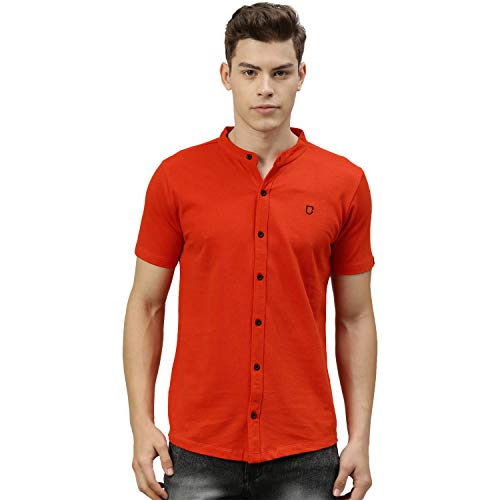 Image of Urbano Fashion Men's Solid Cotton Slim Fit Polo Shirt with Mandarin Collar