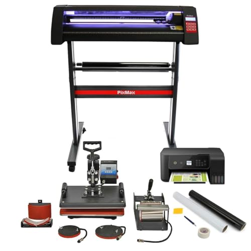 Nei pacchetti PIXMAX, troverai tutti gli accessori necessari per iniziare subito. Nastro resistente al calore, fogli di protezione, rotoli di vinile, e in alcuni casi, stampanti sublimatiche sono inclusi per una partenza senza problemi.