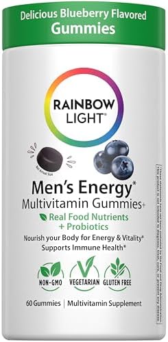 Rainbow Light Mens Energy Multivitamin Gummies | Real Food Nutrients + Probiotics | with Energizing B Vitamins | Supports Immune Health | Non-GMO and Gluten Free Supplement | 60 Count