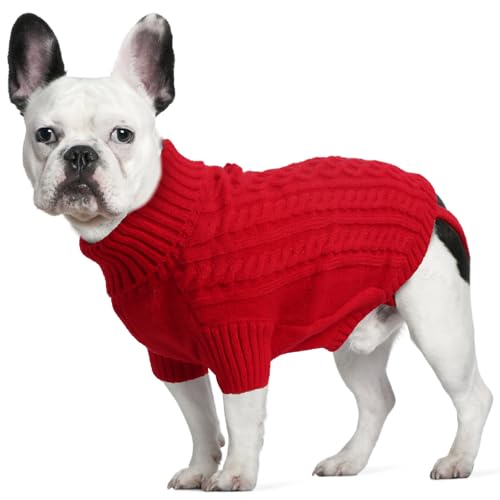 LiebeDD Maglione Cane Taglia Media - Caldo Maglioncino Cane Invernale Termica Dolcevita Lavorare a Maglia Cani Classico & Elegante Maglioncini Pile per Cani Bulldog Francese (Rosso L)