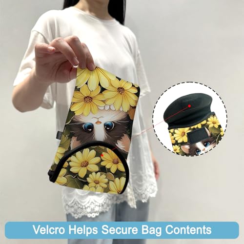 Image of Neoprene Cell Phone Sleeve Pouch Case Bag with Crossbody Strap Neck Lanyard for Women 7.5 X 4.3 in Sunflower Cat