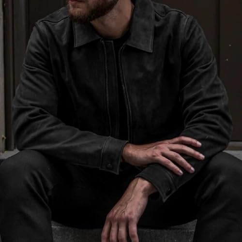 Image of Mens Shirt Collar Genuine Real Lambskin Leather Jacket For Men Vintage Classic Biker Style with Zip Out Liner