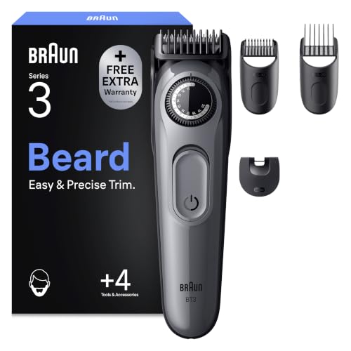 Braun Serie 3 Regolabarba Uomo, 4 Accessori, Custodia, BT3525, Grigio