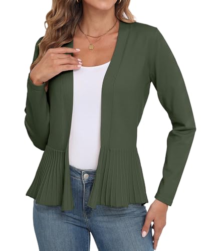 GRECERELLE Women Lightweight Casual Long Sleeves Cropped Cardigan Open Front Peplum Knit Sweater Outwear2