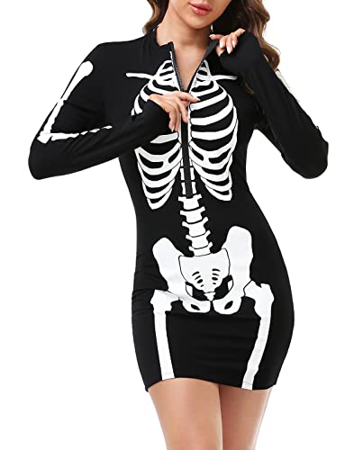 HDE Women's Skeleton Dress Spooky Long Sleeve...