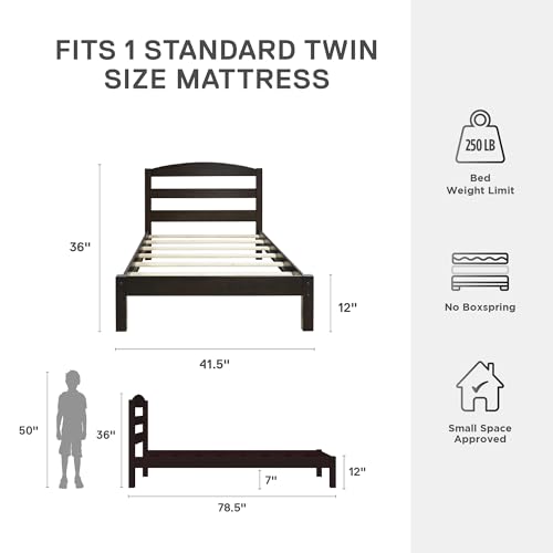 Image of DHP Braylon Twin Bed, Minimalist Design, Espresso Finish, Sturdy Wood Construction