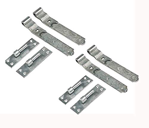Discount Hardware UK Heavy Duty Gate Hinges - Hook and Band, Cranked Hinge Suitable for Garden, Driveway, Sheds & Garage Doors, Galvenised 300mm 12" (4pcs)