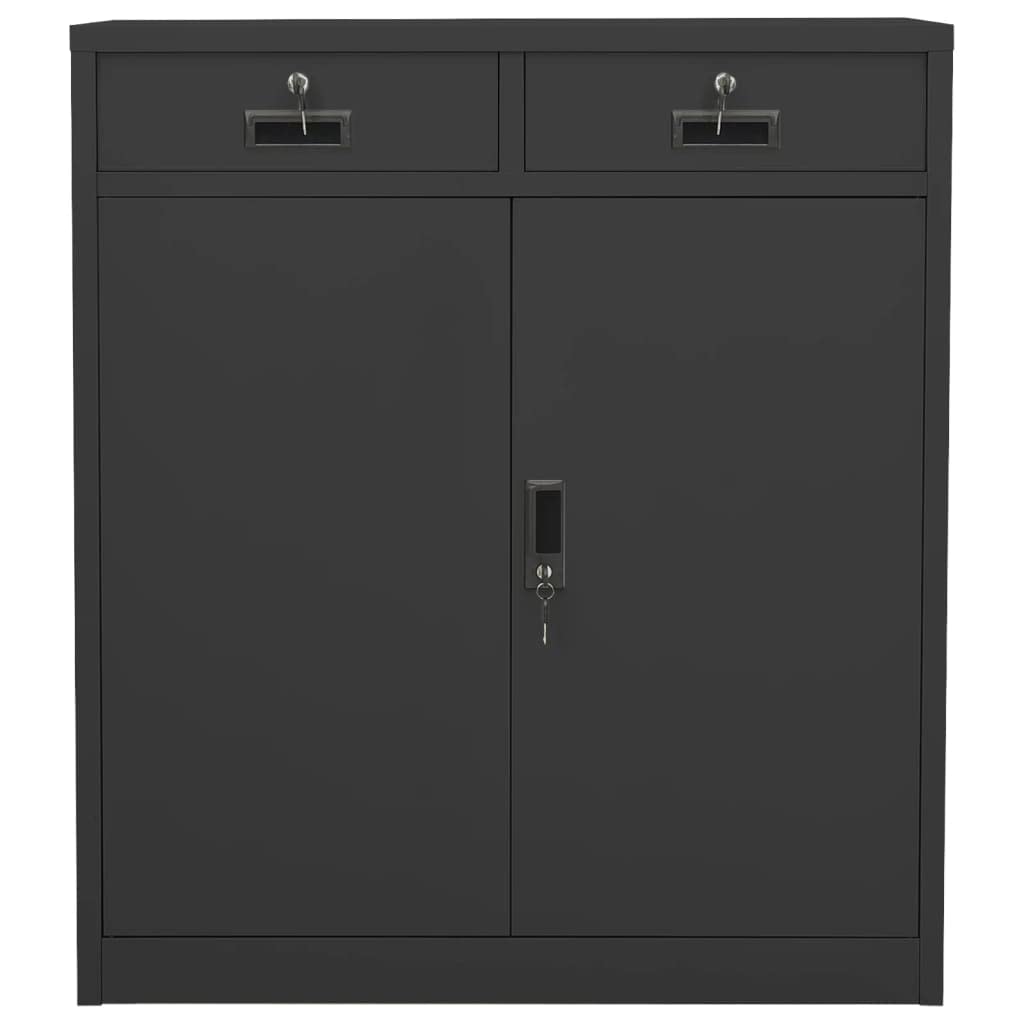 Armario de oficina acero antracita 90x40x102 cm | 2 estantes ajustables, cajones con cojinetes de bolas, almacenamiento seguro