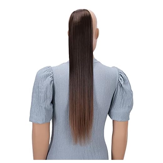 PRETTYSHOP 60cm Postiche Avec 2 Rubans Natte Queue De Cheval Extensions De Cheveux Raide Mélange Brun HC19