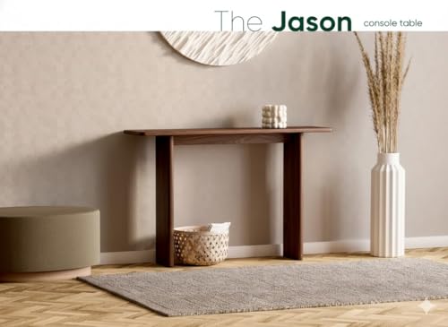 Image of Furniture Modern Solid Wood Console Table with Rounded Edges, Natural Finish, Minimalist Scandinavian Style Entryway Furniture Set for (Style 3, Natural, 115x30x70)