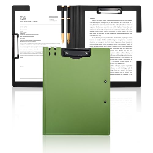 VANRA クリップボードフォルダ a4 バインダー 二つ折り 薄型 ダブルクリップ 折りたたみ式 防水 会議パッド 書類ホルダー 軽量 ペンホルダー付き 持ち運び簡単 オフィス 学校 ビジネス プレゼン用 (グリーン)