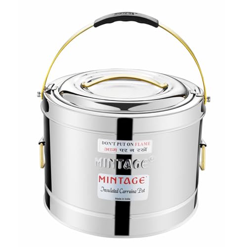 Image of Mintage Sambar Pot Stainless Steel | Sambar Pot with Lid | Casserole for Cooking | Casserole with Side Handles | Canteen & Hotel Container | Biryani Box Puff Insulated Hot & Cold (20 Liters)