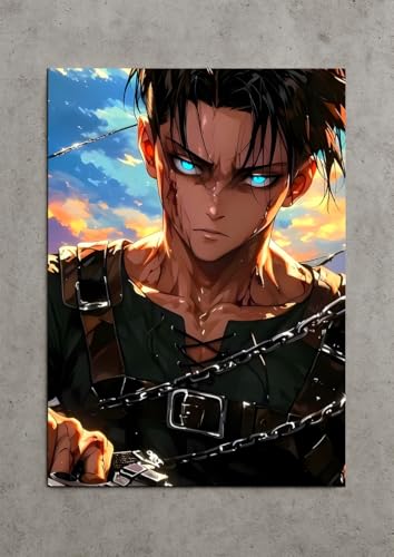 Image of NIJUKA Anime Printed A4 Size Metal sheet Poster For Home And Room Decoration | For Anime Art Fans Boys And Girls (Levi Captain)