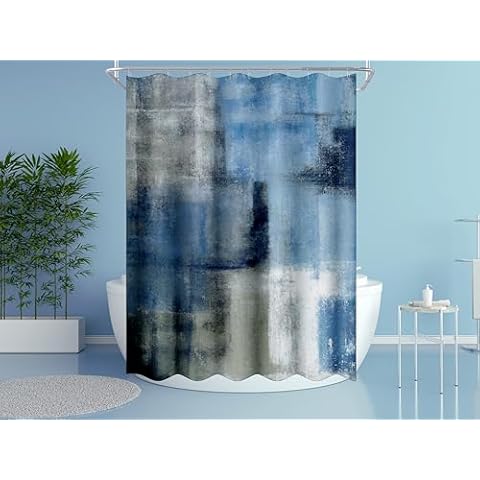 chiinvent Blue Grey Shower Curtain Set Blue Gray Abstract Shower Curtains Waterproof Fabric Elegant Abstract Aesthetic Chic Bath Curtain Decor for Bathroom Hotel Tub with 12 Hooks, 72 x 72 Inch Cover