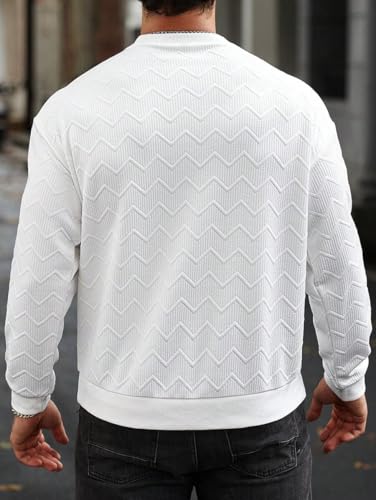 Image of Tagas Men's Textured Zig-Zag Knit White Sweater|Sweatshirt for Mans|Mans Winter wear| Round Neck|
