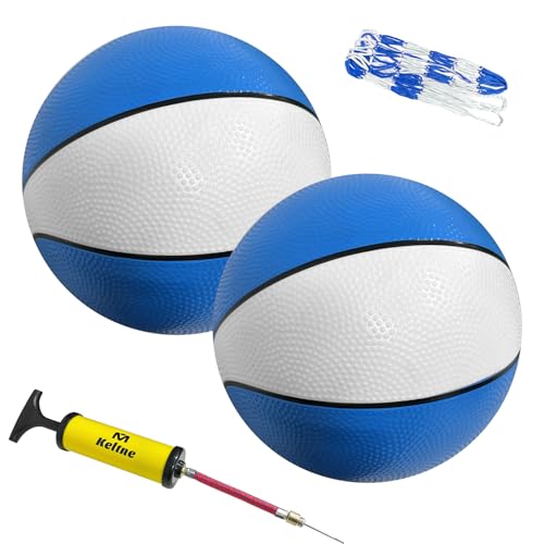 Keltne 9 Inch Water Basketball 2PCS, Size 6 - Rubber Pool Basketballs with Air Pump & Net for Swimming Pools Basketball Hoops