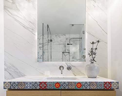 Image of WallDesign Mosaic Tile Sticker - 30 Self-Adhesive Tiles for Decoration of Kitchen, Bathroom, Furniture, Door, Floor - 4 in X 10 Ft Durable Vinyl Film