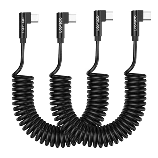 aceyoon 2 Unidades Coiled Cable USB C a USB C, 3 A/60 W Cable USB C Espiral de 90 Grados PD3.0 y QC3.0 Cable de Carga Rápida Compatible con iPhone 15/Pro/Plus/Pro MAX, Esteso da 0.3m a 1.5m