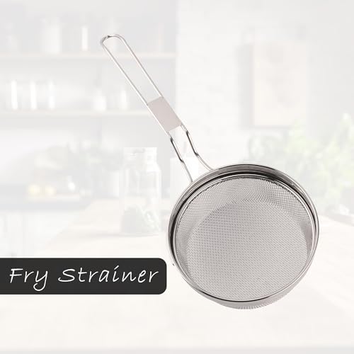 Image of Kuber Industries Stainless Steel Deep Fry Strainer for Kitchen - Chips & Pasta Cooking Jhara /Filter /Channi with Handle - Silver 40x17x7 Cm