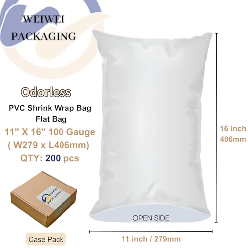 Image of Weiwei - 200PCS 11x16 inch Odorless PVC Heat Shrink Wrap Bags 100 Gauge