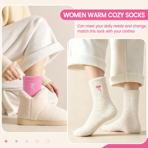 Image of Eocom Fuzzy Socks for Womens Warm Fluffy Winter Cozy Thick Plush Slipper Sleep Comfy Crew Christmas Socks 5 Pairs
