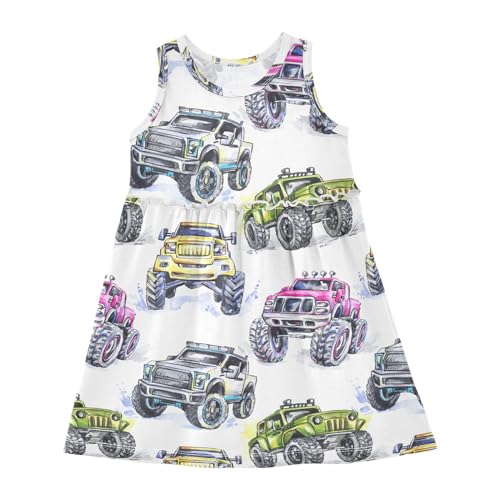Aflyko Girls Dresses Monster Truck Watercolor Summer Sleeveless Dress Casual Fit Toddler Playwear Infant Lovely Everyday Wear Themed Birthday Party Dress 3T