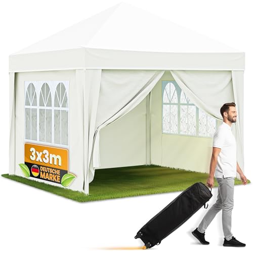NATURIZ® Pavillon 3x3 Wasserdicht Stabil Winterfest und UV 50+ Schutz - Faltpavillon mit Seitenwänden - Pop Up Zelt für Garten, Camping, Märkte - Gartenpavillon (Beige, 3x3m)