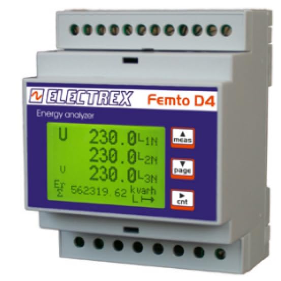 Electrex Femto D4 RS485 PFA6411-E2 Energy Analyzer Counter