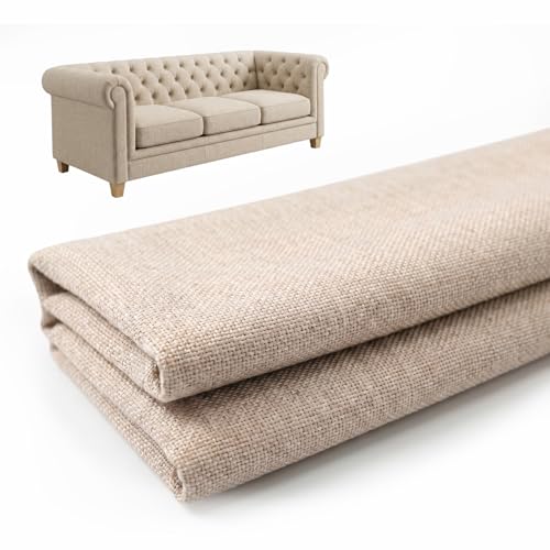 Tissu en lin au mètre pour rideaux et coussins beige clair de 250x148 cm