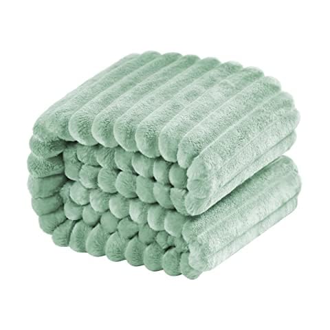NTBAY Flannel Fuzzy Toddler Blanket, Fluffy Warm and Lightweight Reversible Stripes Design Baby Plush Blanket, 30x40 Inches, Mint Cover